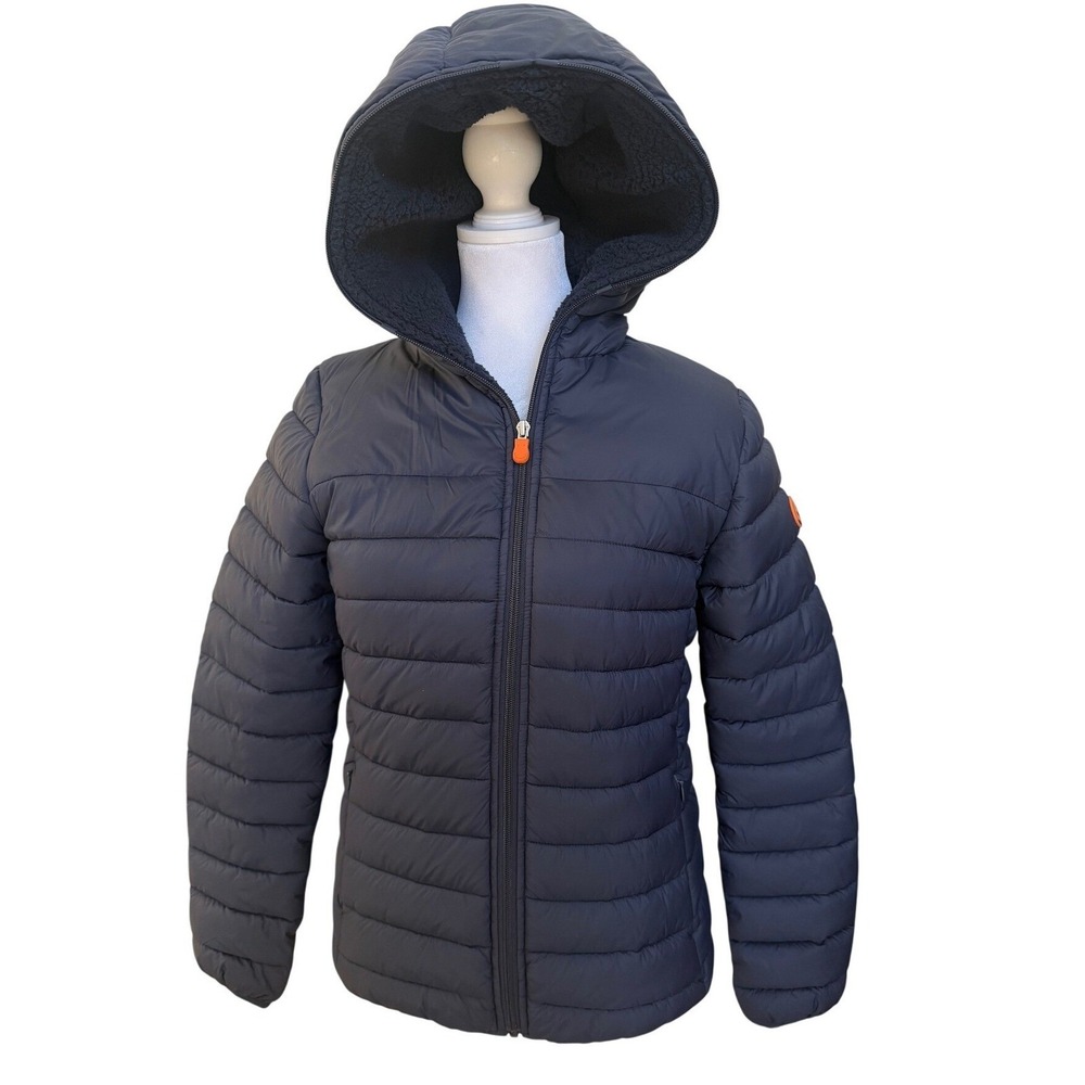 Save the Duck Navy Leci / Dony Hooded Puffer Jacket Animal Free Kids Small